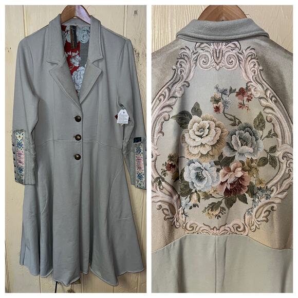 Aratta Coat Jacket Womens Medium Midi Sage Green Victorian Boho Gypsy Hobo Chic